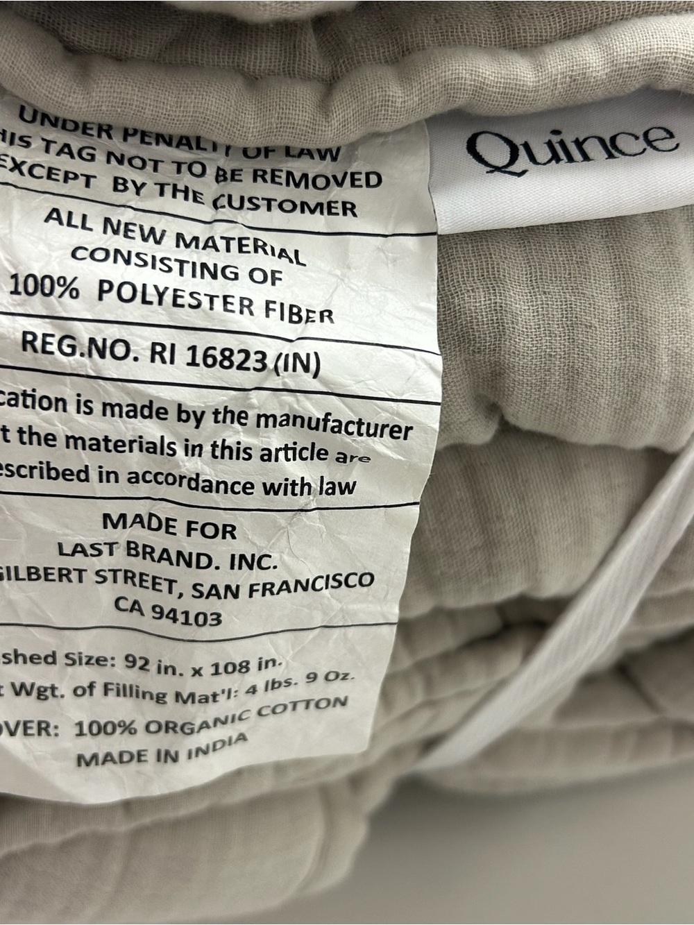 NWT QUINCE Organic Airy Gauze Dream Quilt King/Cal King Fog Grey 8030 - Picture 9 of 11